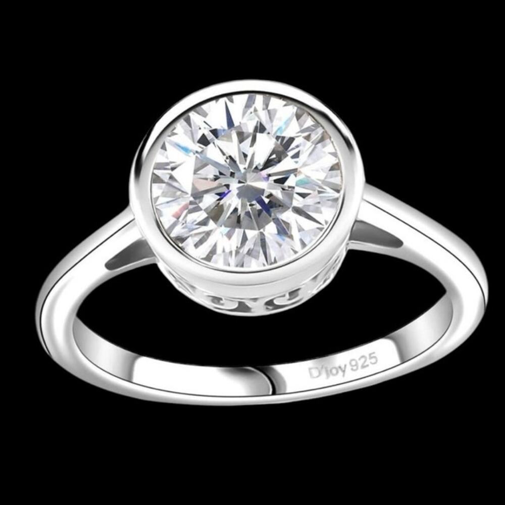 1.75 ctw Moissanite Solitaire in Rhodium over Sterling Silver Size 8